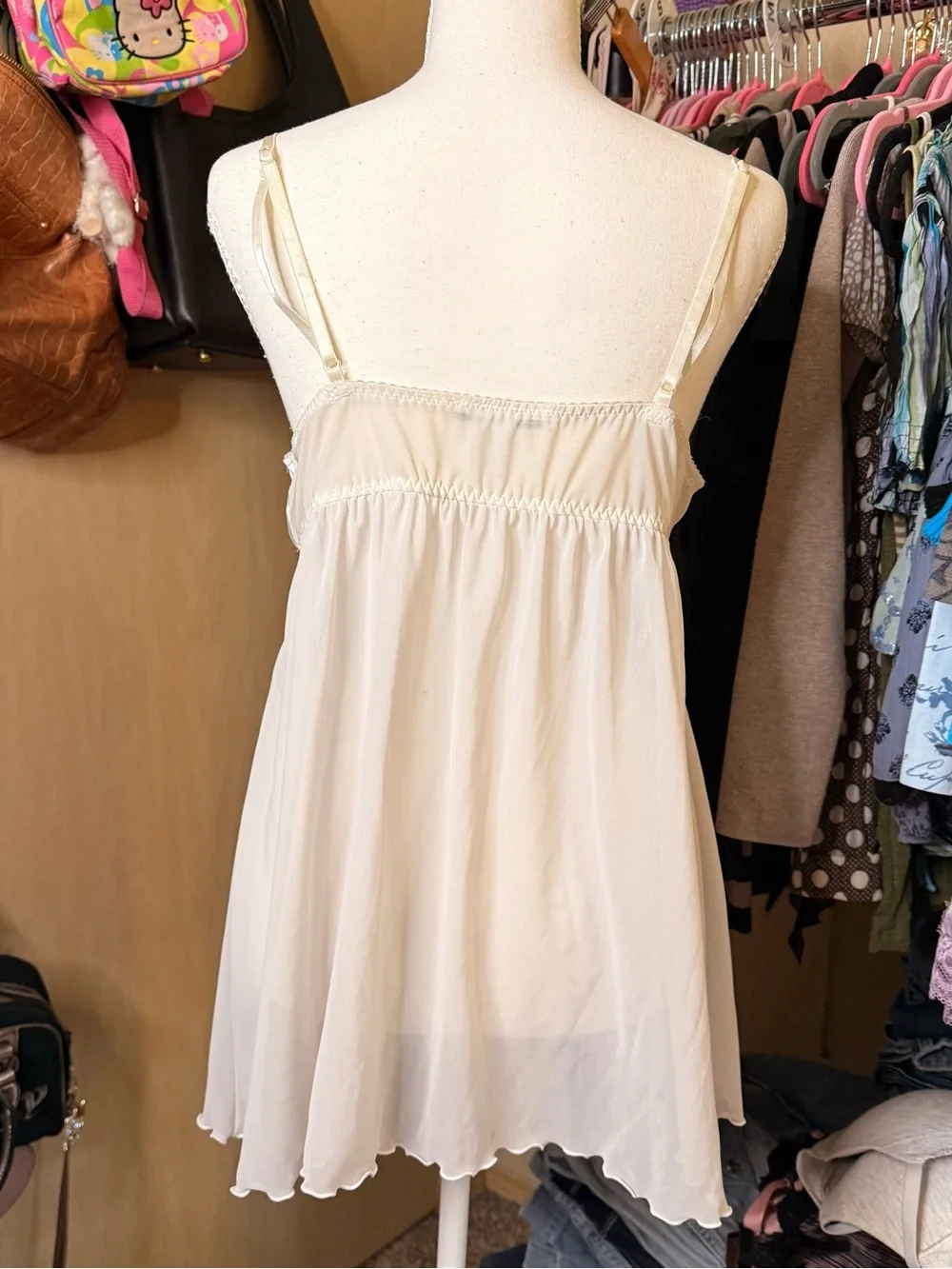 Linea Donatella Ivory Lace-Trim Satin & Chiffon Chemise